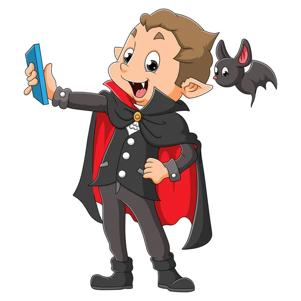 Vampire Prend Selfie Avec Chauve Souris Illustration — Image vectorielle