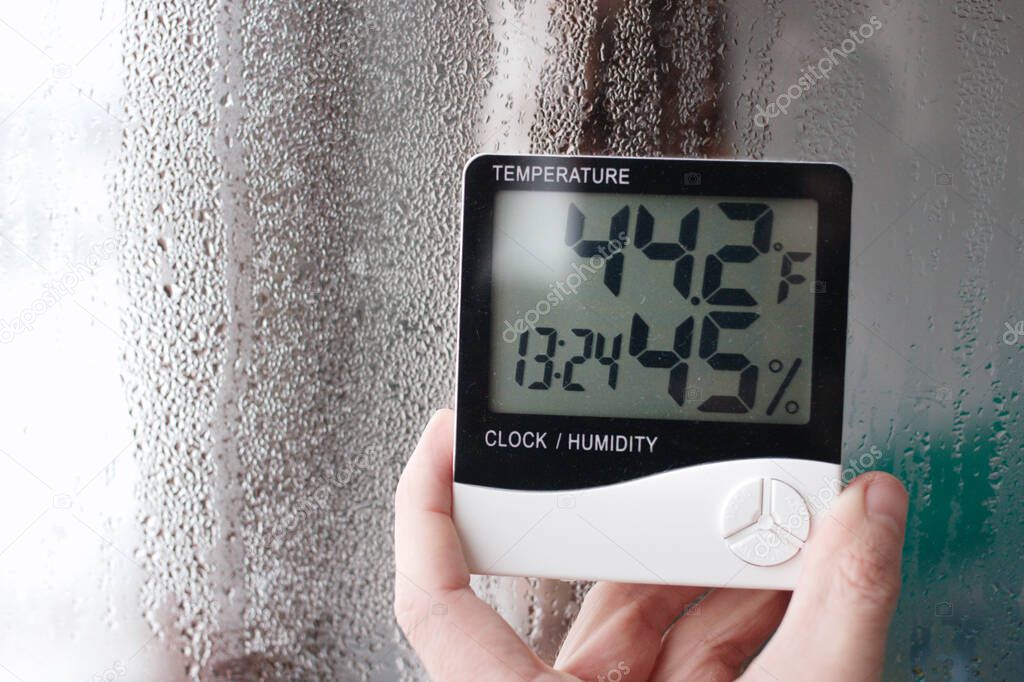 Thermometer and hygrometer of electronic to control temperature and humidity. Humidity indicator is indicated on the hygrometer of the device