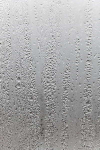 Close Water Drop Grey Background Misted Glass Droplets Water Draining — Stock Photo, Image