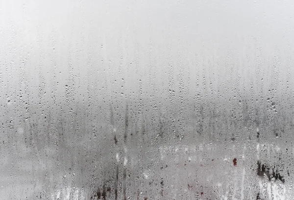 Gotas Naturais Água Fluem Para Baixo Vidro Alta Umidade Sala — Fotografia de Stock