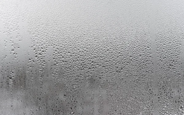 Close Water Drop Grey Background Misted Glass Droplets Water Draining — Stock Photo, Image