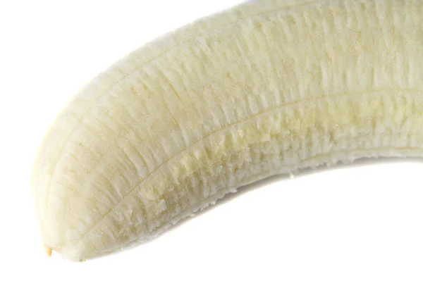 Jeden Obrane Banan Białym Tle Zbliżenie — Zdjęcie stockowe
