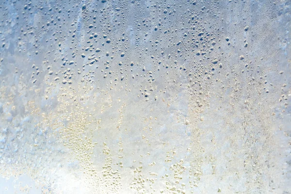 Natural Frozen Drops Condensation Transparent Glass Beautiful Background Frozen Window — Stock Photo, Image