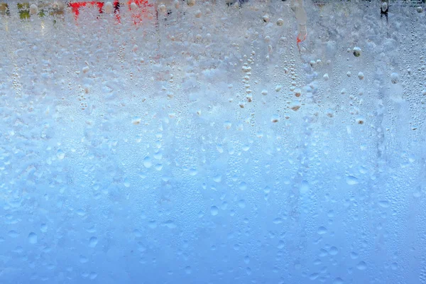 Gotas Naturales Congeladas Condensación Sobre Vidrio Transparente Hermoso Fondo Una — Foto de Stock