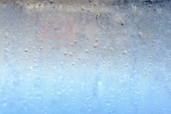 Texture Des Gouttes Congelées Condensation Sur Une Fenêtre Verre Transparent — Photo