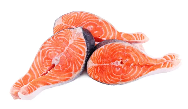 Salmon Steak Fresh Fish Slice Trout White Isolated Background Clipping — Stock Photo, Image