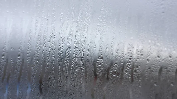 Fondo Condensazione Goccioline Acqua Vetro Umidità Nebbia Dietro Vetro Maltempo — Foto Stock