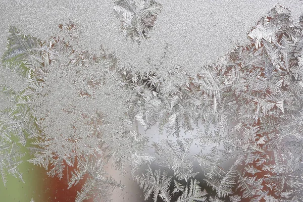 Schöner Winterhintergrund Frost Fenster Natürliche Textur Auf Glas Mit Gefrorenem — Stockfoto