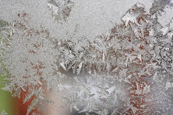 Beautiful Winter Background Frost Window Natural Texture Glass Frozen Pattern — Stock Photo, Image