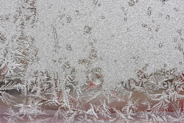 Piękne Zimowe Tło Mróz Oknie Naturalna Faktura Szkle Zamarzniętym Wzorem — Zdjęcie stockowe
