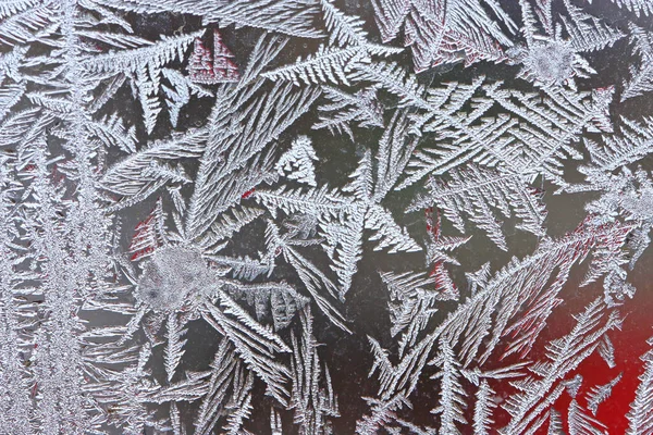 Прекрасний Зимовий Фон Мороз Вікні Натуральна Текстура Склі Замерзлим Візерунком — стокове фото