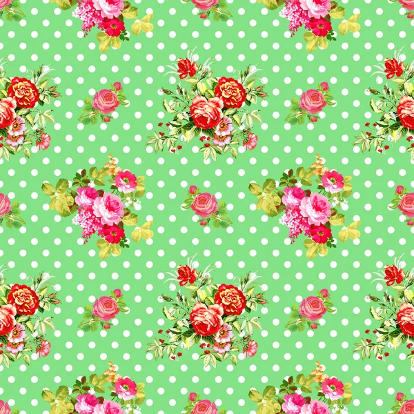 Világos zöld pöttyös mintával, varrat nélküli rózsák textúra a háttér — Stock Fotó