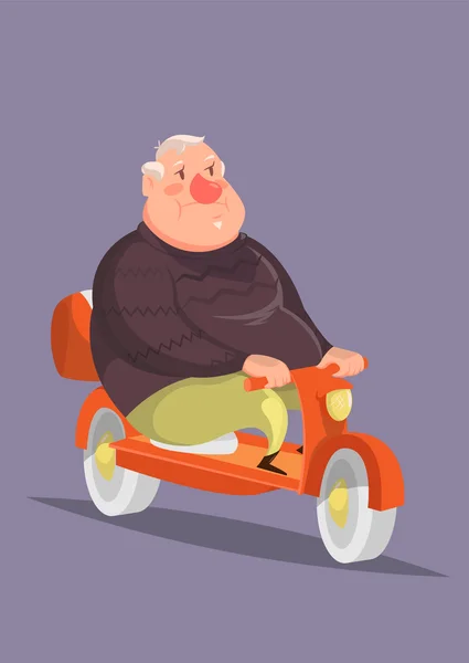 Komik vektör çizim bir ihtiyarla tombul motosiklet üzerinde