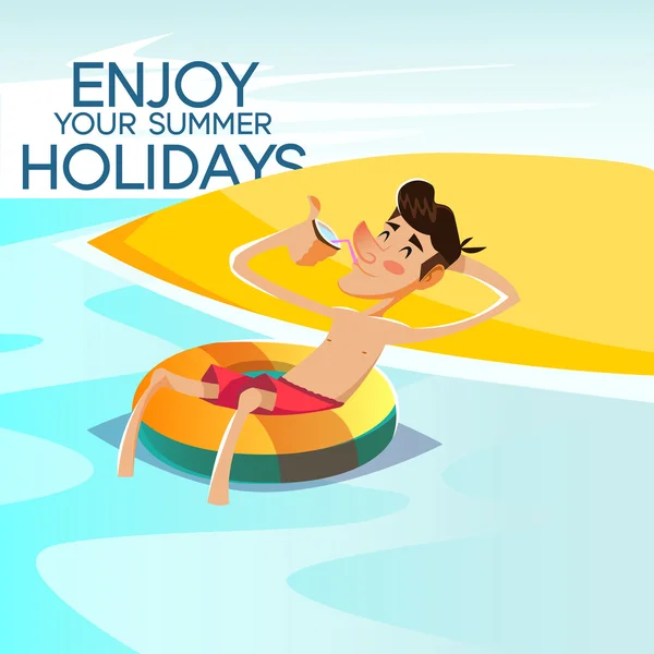 Kokteyl içme deniz mutlu adam. Vektör çizim