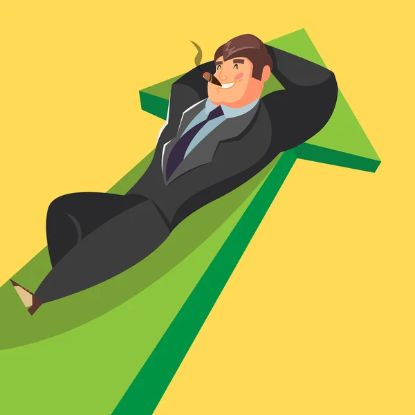 Diyagram üzerinde işadamı uzan. Çizgi film karakteri. Vektör çizim