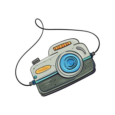 Retro Fotoğraf Makinesi ya da modern model kamera. Herhangi bir tasarım için elle çizilmiş Vektör illüstrasyonu