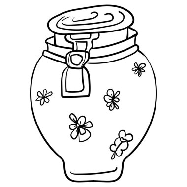Jar Vector karalama çizimi. Klip sanatı. Rahat ev, Boyama sayfası ya da kitap, anti-stres, hobi.