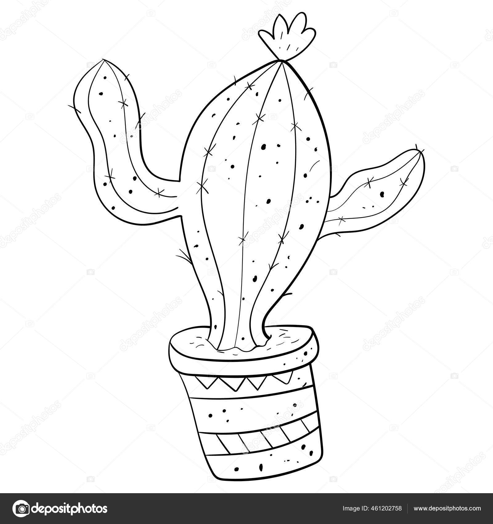 Cactus Coloring Page - Desenho De Cacto Preto E Branco - Free Transparent  PNG Clipart Images Download