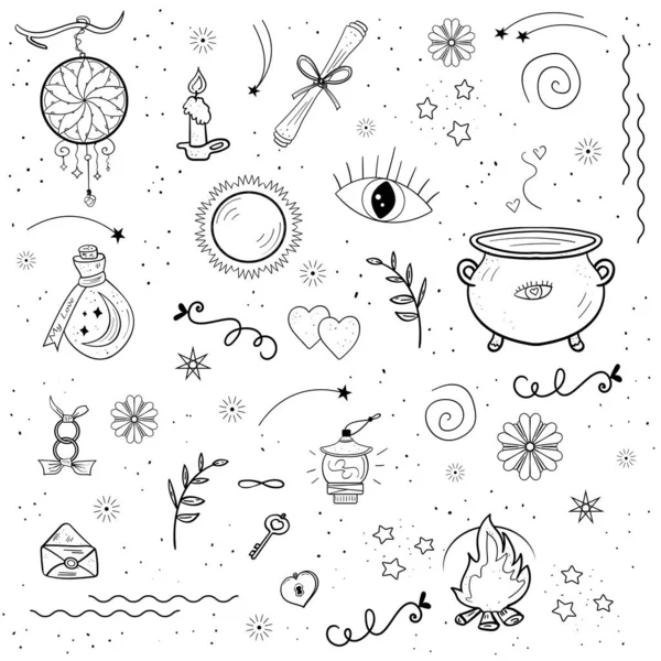 Αφηρημένη Doodle Εσωτερική Μαγικά Αντικείμενα Αγάπη Στοιχεία Μαγεία Φίλτρο Αγάπη — Διανυσματικό Αρχείο
