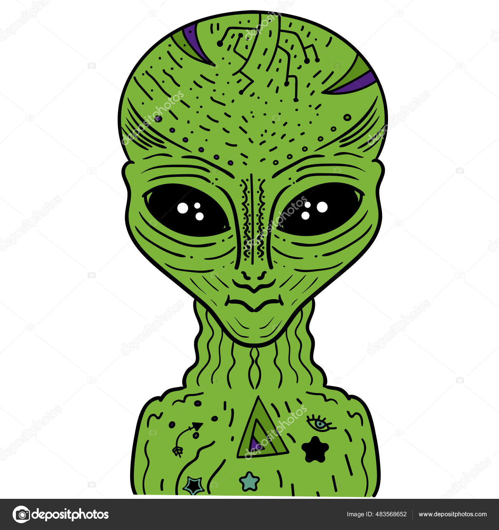 Um desenho animado de um alienígena verde em uma nave espacial verde.