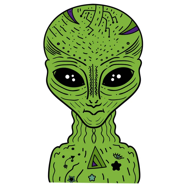 Groene Alien Tekenfilm Karakter Vector Illustratie — Stockvector