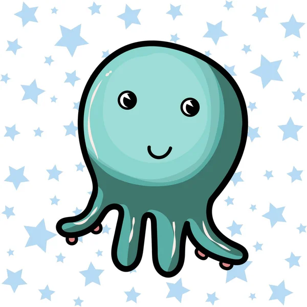 Octopus Adorable Animal Underwater Sea Vector Doodle Illustration
