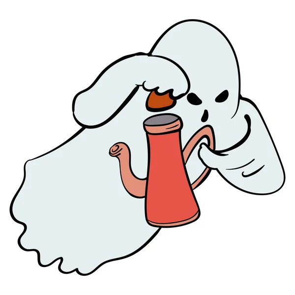 Ghost Zve Tea Party Vector Doodle Illustration — Stockový vektor
