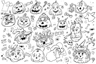 Cadılar Bayramı Balkabağı Vektör Klip Sanatı Çizimi Renkli Tatil Sembolleri