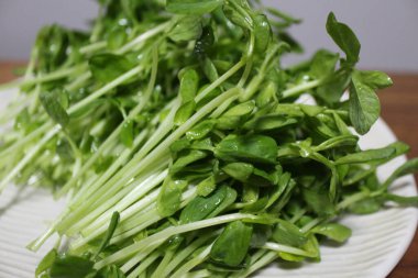 Tokyo, Japonya 'daki bir süpermarketten taze dou miao (bezelye filizleri) satın alındı.