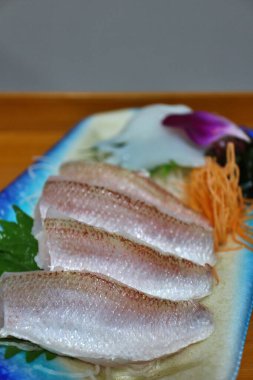 Nodoguro (blackthroat seaperch) sashimi purchased at a supermarket in Tokyo, Japan