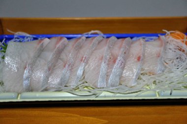Kanpachi (greater amberjack) sashimi purchased at a supermarket in Tokyo, Japan