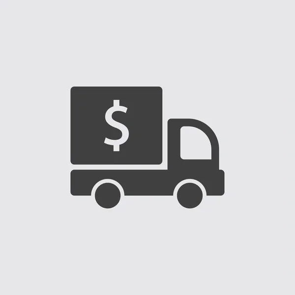 Camión de reparto con icono de signo de dólar ilustración — Vector de stock