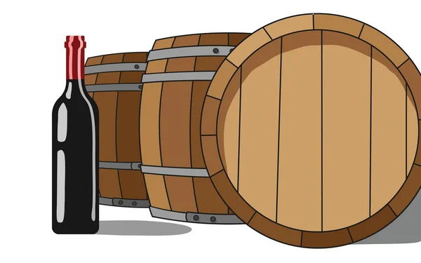 Rood Wijnfles Glas Met Houten Vat — Stockvector