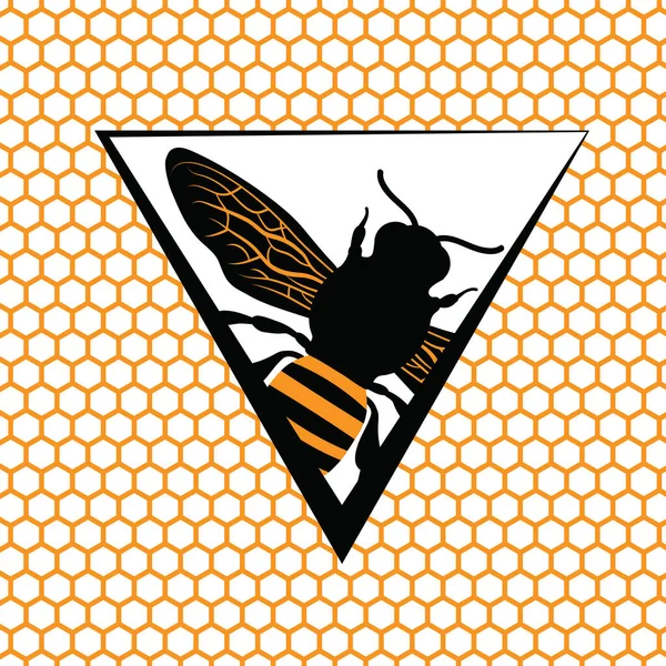 Méh Háromszögbe Van Vésve Hatszögek Hátterével — Stock Vector