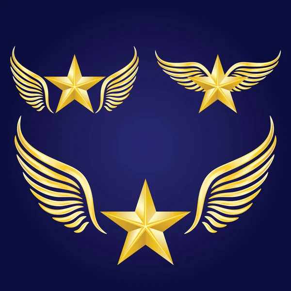 Mavi Arkaplanda Altın Kanatlar Yıldız Logo Vektörü Ayarlandı — Stok Vektör
