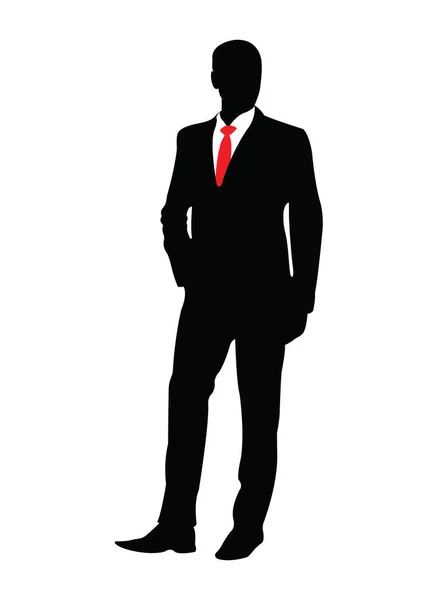 Hombre Negocios Con Traje Silueta Corbata Roja Pie Lado — Vector de stock