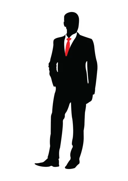 Homme Affaires Costume Cravate Rouge Silhouette Debout Sur Côté Vecteurs De Stock Libres De Droits
