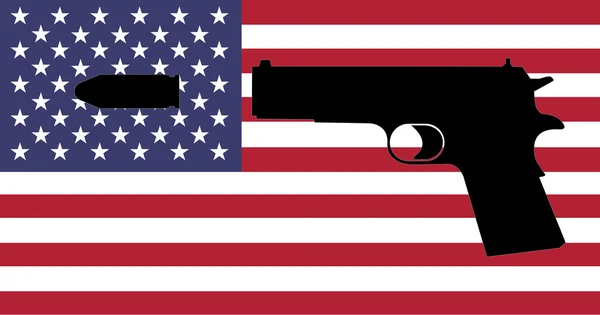 Gun misdaad in de VS - een pistool op de Amerikaanse vlag — Stockfoto