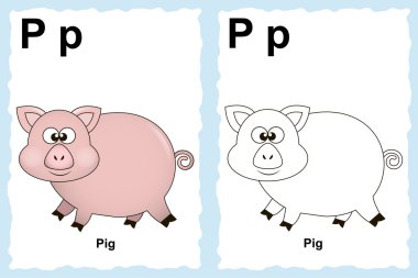 Alfabe kitabı sayfa anahat küçük resim renk ile boyama.