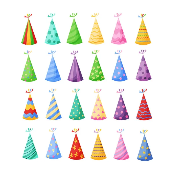 Cappelli festa di compleanno set vettoriale illustrazione in un cartone animato stile piatto isolato su sfondo bianco. — Vettoriale Stock