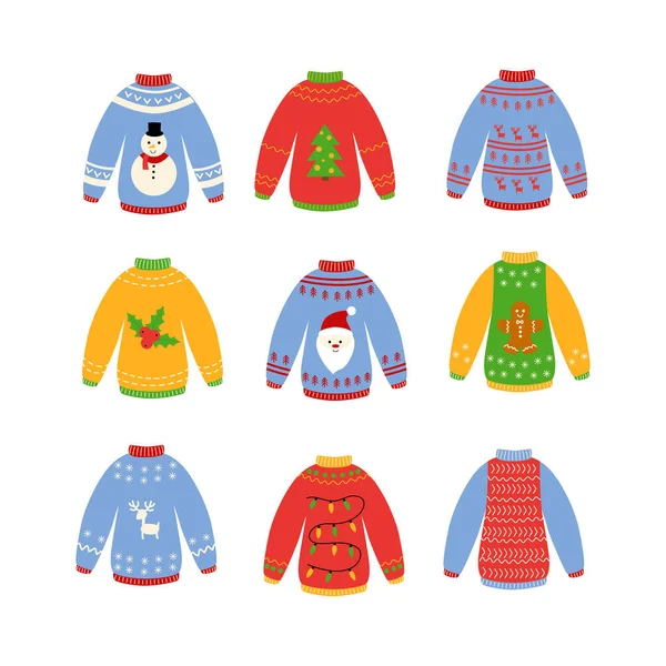 Tradizionale brutto Natale maglione set vettoriale illustrazione isolato su sfondo bianco. — Vettoriale Stock