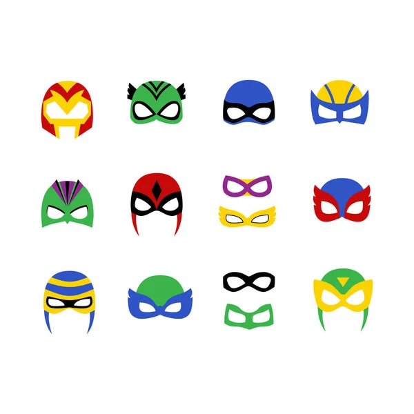 Comic superhéroe hombre y mujeres máscaras conjunto vector ilustración — Archivo Imágenes Vectoriales