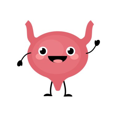 Mutlu gülümseyen sevimli mesane organı karakteri çizgi film tarzında..