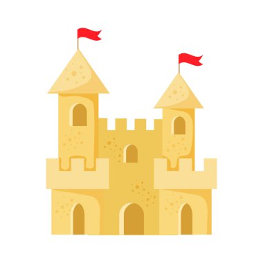 Plaj kumdan kale çizimi beyaz arkaplanda izole edilmiş düz çizgi film tarzında..