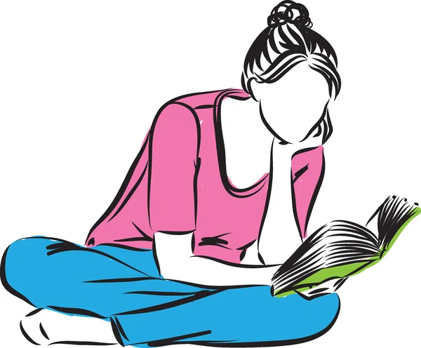 Femme lisant une illustration de livre — Image vectorielle