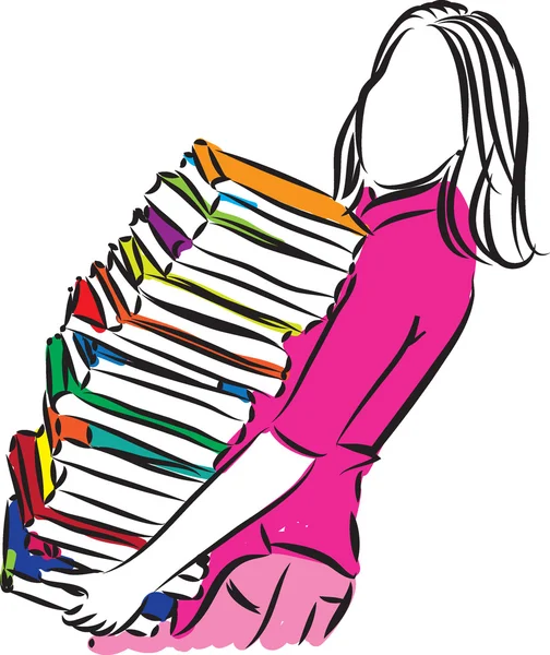 Mulher carregando livros ilustração —  Vetores de Stock