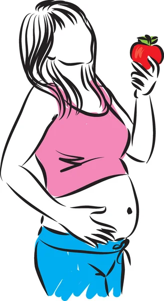 Mulher grávida comendo maçã ilustração —  Vetores de Stock