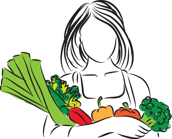 Femme avec légumes illustration nutritionnelle — Image vectorielle
