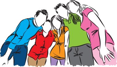 friends posing together iluustration clipart