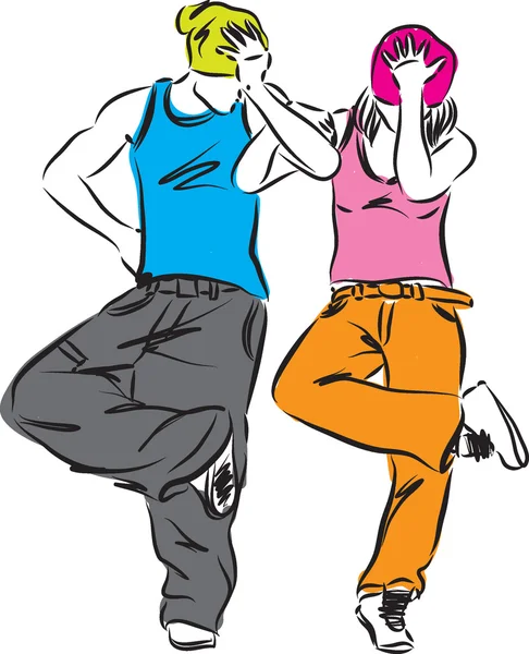 Hip-hop coppia ballerini illustration.jpg Titolo — Vettoriale Stock